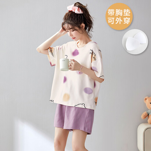 Hua Jiuqing Junior High School Student Pajamas for Women in Summer Short-sleeved Pajamas for Women in Summer 2024 New Style with Chest Pajamas for Short-sleeved Soft Chest Pajamas for Women in Soft Chest Pajamas for Women in Women in Soft Chest Pajamas for Women (98-118Jin [Jin equals 0.5 kg])