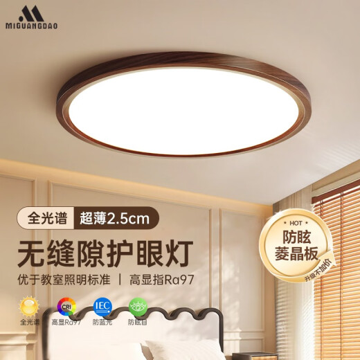 JPHZNB Color de nogal Protección de ojos Luz de techo de dormitorio simple Balcón de balcón de la habitación principal redonda del pasillo 4W Spectrum completo RA9740 cm-Tres segmento/40W