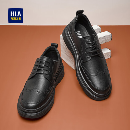 Hai Lan House HLA leather shoes men's brogue breathable business casual shoes men HAAPXM1EAV069 black 41