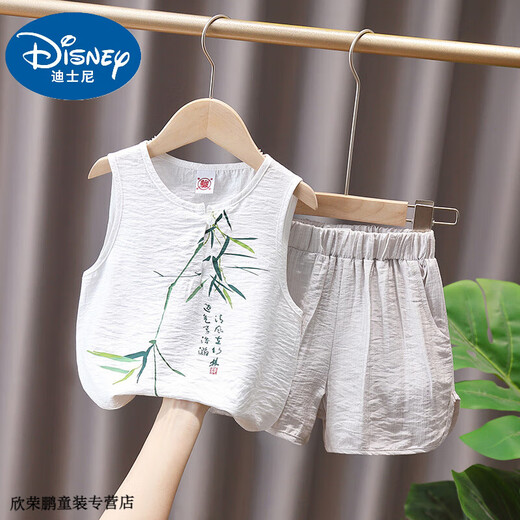 
Disney baby boy summer vest cotton linen two-piece set handsome 2025 new baby casual clothes children's sleeveless suit trendy white suit 90 recommended 80-90cm 1 year old-1 and a half cm