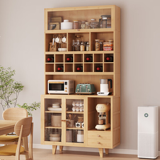 Sizhuge Kitchen Shelves Nordic Sideboard Microwave Oven Home Living Room Cabinet Home Solid Wood Multi-Function Storage Cabinet Wine Cabinet Brown 50 Basic Cabinets (Off the Shelves Once Available)