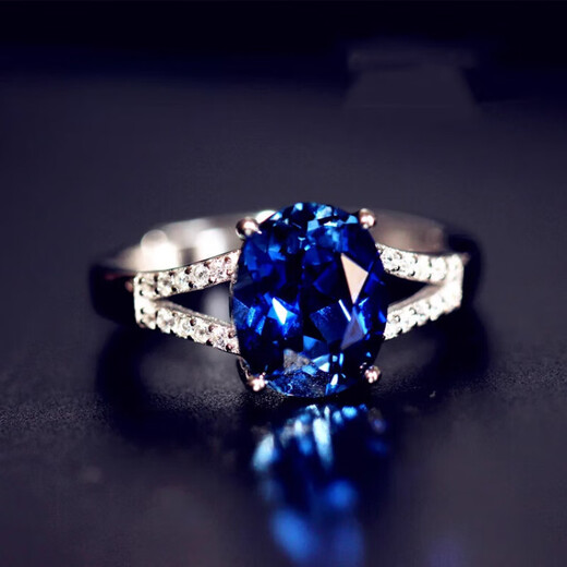 Fat Donglai's same tanzanite ring 925 silver herringbone style natural tanzanite sapphire women's silver hand-inlaid main stone 8X10mm live ring