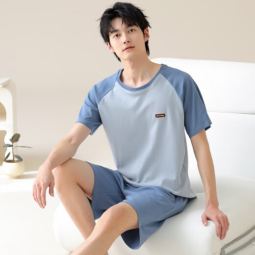 
SEPTWOLVES Spring and Summer New Men's Home Clothing Set Pure Cotton Summer Short Sleeve Shorts Can Be Used Outside Multi-Color Optional 02J13603 Men XL