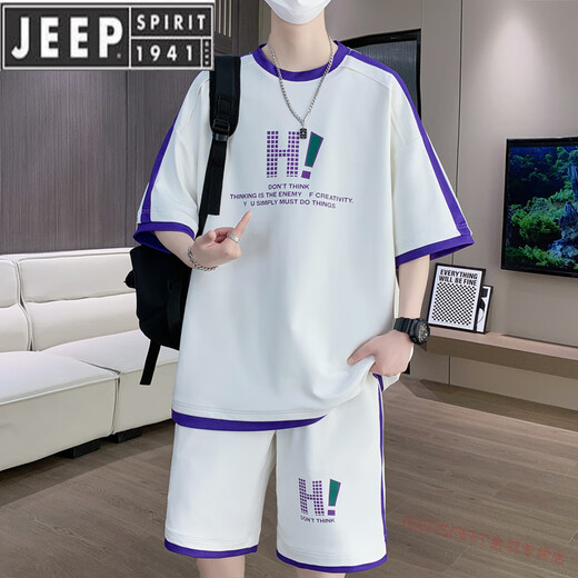 Jeep Spirit juventud Summer NUEVO SET Deportes Jóvenes Camiseta de manga corta Camiseta Ice Seda Shorts Ropa 9928 Beige Set L Aproximadamente 110-125 Jin [Jin equivale a 0.5 kg] se puede usar