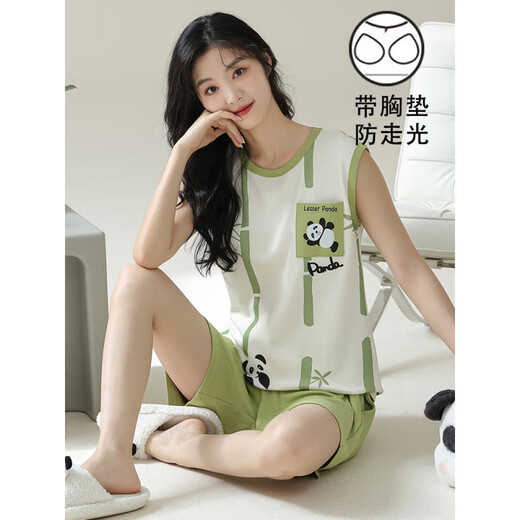 Бег по пижаме Minchun Pajama с грудной подушкой для женщин для женщин, летняя хлопковая хлопковая тонкая полосатая рукавочная одежда для домашней одежды, можно носить на улице с грудной клеткой для женщин для женщин - F9859 L женщин, рекомендуется 100-120 Jin [Jin равняется 0,5 кг]
