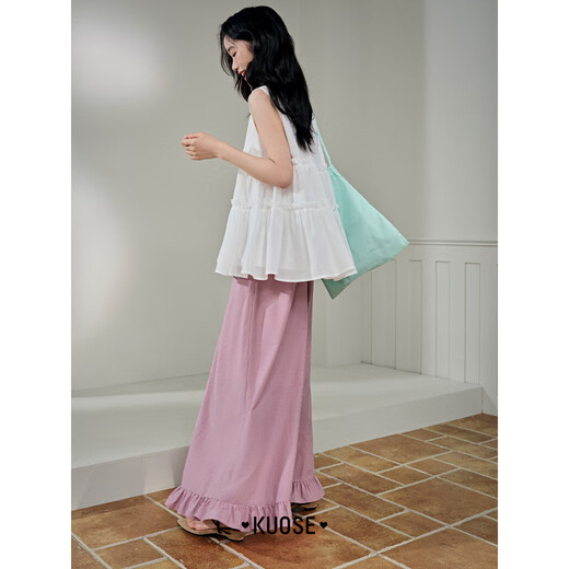 Broad color (kuose) pink black ear striped loose wide-leg pants for women 2025 summer new girl drooping casual pants trousers pink M /M