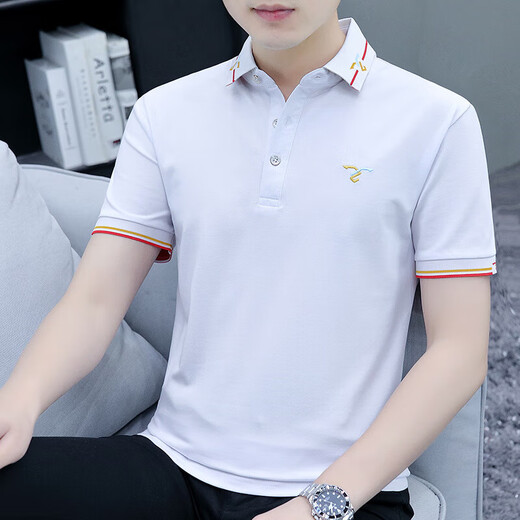 Cotton Revers Herren kurzärmeligte T-Shirt gestickt neu