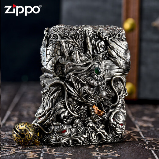 Zippo plus léger Zippo Men's Shell Heavy Armor Kowloon Yuncai Creative Kerosène Zipoo Treasure plus léger quatre symboles et Gossip Gold [sans huile autonome] Dy9902
