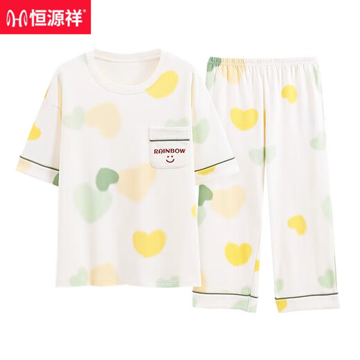 Hengyuanxiang 2025 pajamas for women in summer pure cotton short-sleeved cropped pants can be worn on the outside sweet and casual cotton home clothes can be worn on the outside 9854 [Shorts] M [Suggested 75-90Jin [Jin equals 0.5 kg]]