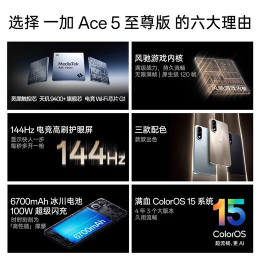 Oppo OnePlus Ace 5 Supreme Edition New OnePlus Ace 5 Supreme Edition OnePlus Mobile 5G Full Network Game Performance Smartphone Student Dimensity 9400+ Flaggschiff Core Qingfeng Blue 16GB+ 512GB Offizielle Standard -Bluetooth -Kopfhörer