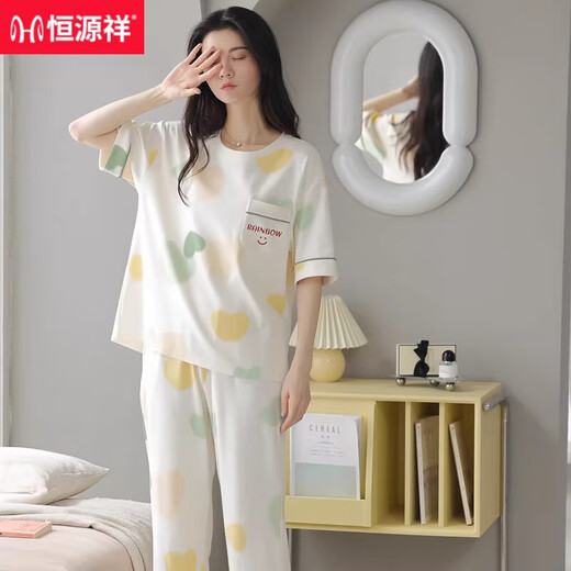 Hengyuanxiang 2025 pajamas for women in summer pure cotton short-sleeved cropped pants can be worn on the outside sweet and casual cotton home clothes can be worn on the outside 9854 [Shorts] M [Suggested 75-90Jin [Jin equals 0.5 kg]]