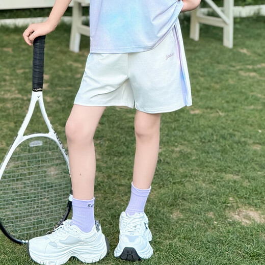 Feuchtigkeitsabsorption von Mädchen Schnelltrocknend hoher elastischer Sportanzug 2025 Sommer Neue Kinderverschmutzung Kurzärärmelte zweiteiler weißer weißer Anzug (kurze Ärmel + Shorts) 170 (empfohlen innerhalb von 160)