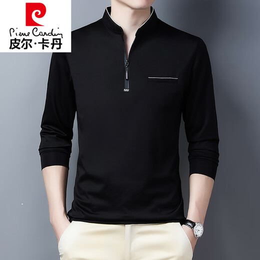 皮尔卡丹（pierre cardin）男士长袖t恤2025年秋季新款潮流宽松上衣服休闲立领卫衣男装轻奢 6625宝兰 加绒 M 【90-110斤】