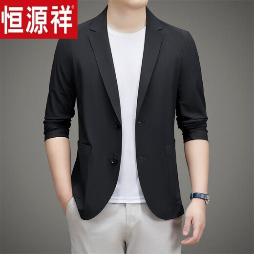 
Hengyuanxiang Fashion Men's Ice Silk Suit Pressed Glueless Casual Suit Jacket Spring and Summer Air Conditioning Shirt Sunscreen Clothes Black Spring and Autumn Style ZL12398 175 L