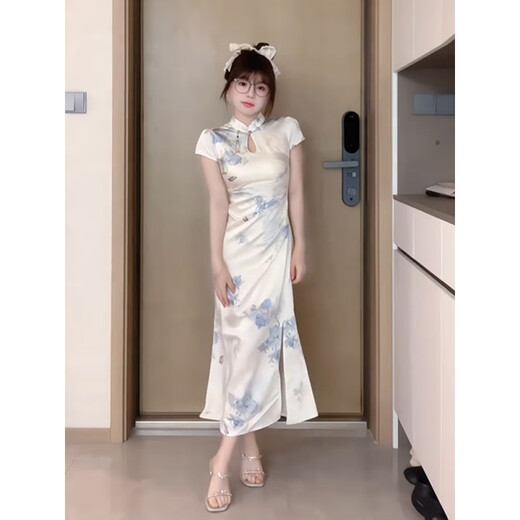 Yun Xun Rock für Frauen im Sommer 2025 Neues chinesisches Stil Zen Cheongsam für Frauen im Sommer neue kleine Stehkragen Schnalle 9859 Cheongsam XL