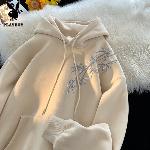 Playboy (PLAYBOY) hooded sweatshirt for boys spring and autumn 2025 new men's national style tops youth trendy brand heavy new Chinese style jacket apricot (spring and autumn) M 95Jin Jin equals 0.5kg to 115Jin Jin equals 0.5kg Can be worn