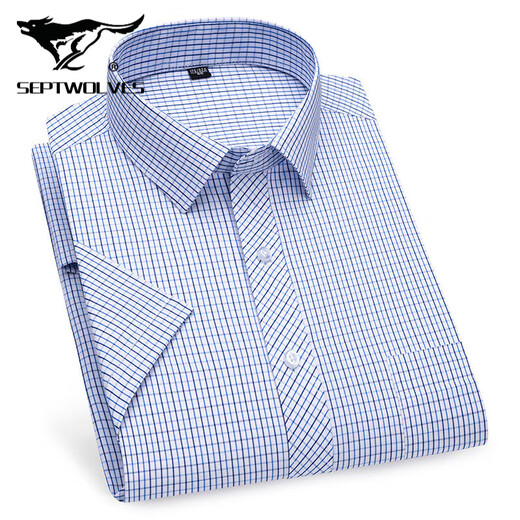 Siete Wolfs 2025 Camisa de manga corta para hombres de mediana edad de verano para ropa profesional de negocios sin planchar camisa de alta gama de hombres de algodón DX6623 38