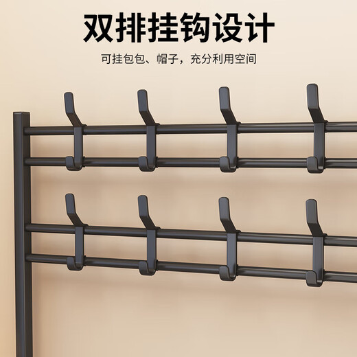 Household clothes rack and shoe rack in one simple coat rack at the door multi-layer shoe rack multi-functional simple rental shoe cabinet bold frame black 100cm with storage board