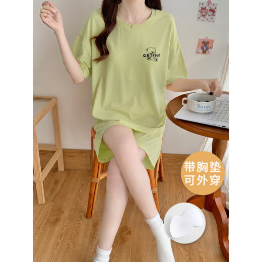 秦暖带胸垫一体睡衣女夏季莫代尔凉感短袖短裤夏天女生亲肤家居服套装 莫代尔套装【带胸垫】W12611 M 女 建议80-100斤