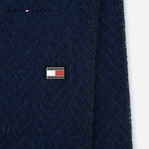 Tommy Hilfiger25 Neuer Herbst- und Winter Herringgräber Soft Pure Woll Metal Kleines Etikett Retro Quastenschal 13593 Marineblau DW6 Single Größe