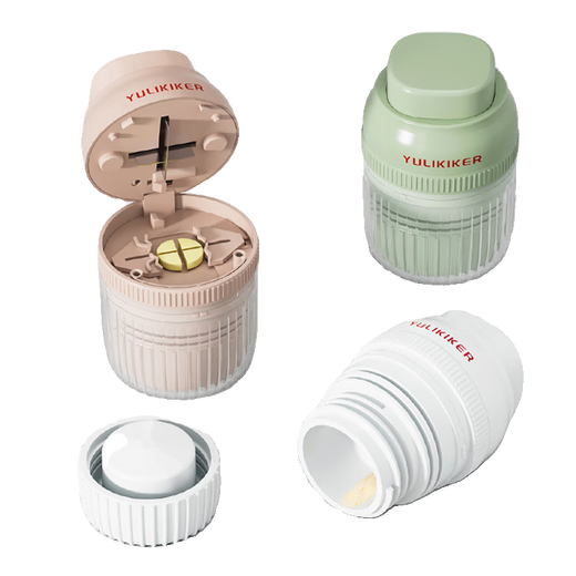 Maimed Japan's one-point, two-one-point, four-point medicine cutting device divides medicine, grinds medicine, cuts medicine tablets, cuts, divides, grinds and grinds medicine medicine box, can grind medicine and medicine cutter green