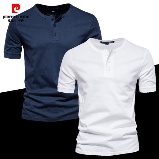 Pierre Cardin round neck t-shirt men's henley shirt short-sleeved army green pure cotton heavyweight American slim retro bottoming small white t half-sleeved long-sleeved black L (weight recommendation 145-160Jin Jin equals 0.5 kg)