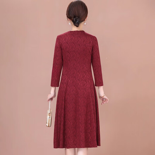 Homesee in Übersee leichte Luxus High-End-Kleid mit mittlerer Rock breites Dame fremdstil Mutterkleid rotes langärmeliges Kleid Hochzeit Frau Frau Red L [90-110jin [Jin entspricht ungefähr 0,5 kg]]
