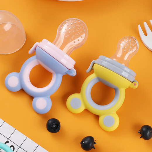 Qingsiyi baby fruit and vegetable music children's bite music silicone newborn rice cereal infant and young children eating fruit food supplement artifact yellow gray