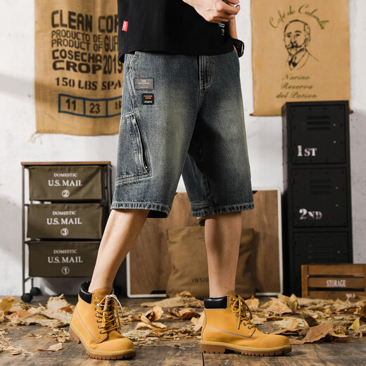 NYCKJK AMERICAN Casual Lose Retro Multi-Pocket Denim Shorts Herren 5-Punkte-INS-Sommer-Dünnkühle Fünf-Punkte-Hose großer Größe 9922 Hellblau 28 Geeignet für 90-105 Jin [Jin gleich 0,5 kg]