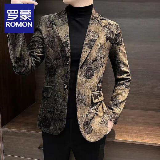ROMON (ROMON) light luxury flower suit jacket men's trendy autumn new men's high-end handsome single suit men's casual suit M 90-110Jin [Jin equals 0.5 kg]