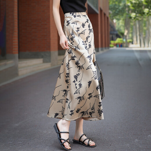 Demana [Blumenblumen] Sommer eleganter Wind leicht elastische Taille gedruckt A-Linie kleiner Rock für Frauen