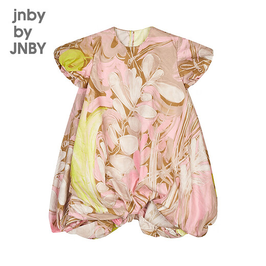 jnby by JNBY新款江南布衣童装A型圆领短袖中长款连衣裙25夏女童1P4G11960 690/杂粉 图案随机 120 cm