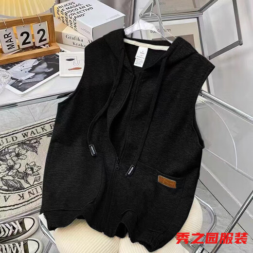 Van Zheshas neue ärmelloses Weste Sweatshirt für den Frühling, Frauen mit Kapuze -Strickjacke für Frauen koreanische Style Reißverschluss Nische Top 841 Grau vertikaler Pferd Clip XL 175