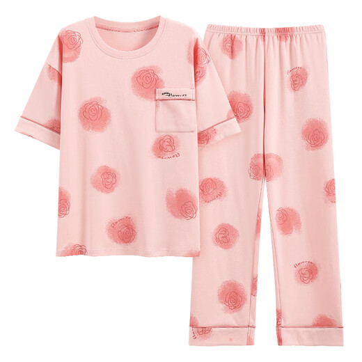 Hongdou (HODO) Sitio web oficial Pajamas para mujeres, pantalones de manga corta de algodón puro de verano, algodón delgado, ropa de ropa para mujeres para mujeres de verano, primavera y otoño YZT9713_Short pantalones de manga de mangas M _80-100Jin [Jin equivale a 0.5 kg]