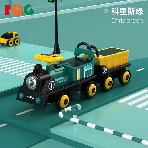 IQG品牌儿童电动车四轮遥控汽车男孩小孩宝宝玩具车小火车玩具 电动款-蓝色火车头+1节蓝色车厢