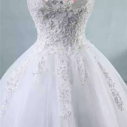 婚纱简约2025新款齐地高腰婚纱礼服深V领结婚轻婚纱 白色 L