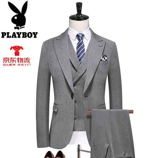 Playboy 2025 Summer Casual Anzug Anzug Männer Business Hochzeitsbräutigam-Jacke Kleid kleiner Anzug dreiteiliger Männer Khaki dreiteiliger Anzug (Anzug + Weste + Hosen) M.