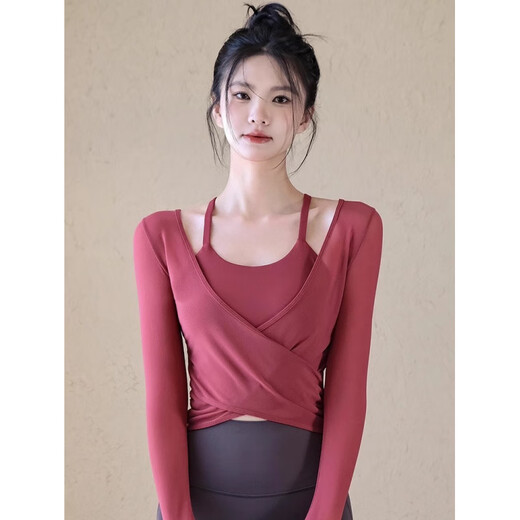 Vinoa yoga wear 3-piece set for women 2025 autumn and winter new smock mesh sports long-sleeved top Pilates fitness set purple vest L 110-125Jin Jin equals 0.5 kg