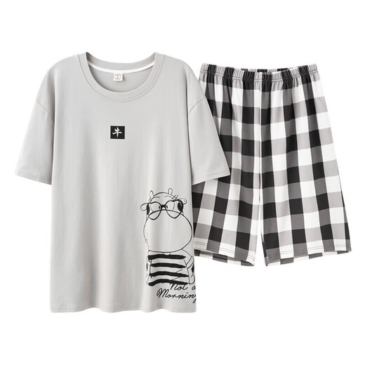Hongdou official website [Central Mother] 2025 pajamas men summer pure cotton short sleeve shorts cotton teenager men's home clothes milky white 679 L [recommended 110-135 Jin [Jin equals 0.5 kg] wear]