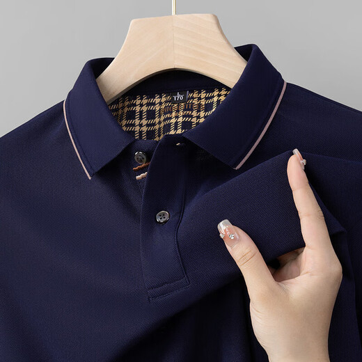HLA Summer New Men's Lapel T-shirt Simple and Fashionable White Men's Short Sleeve POLO Shirt Cotton T-shirt Top 6628 Black M /48 [Suggested 100-125b