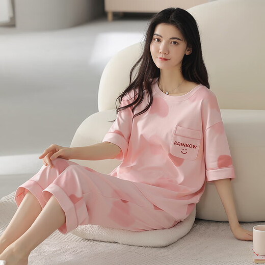 
Yalu pajamas for women in summer cotton 2025 new short-sleeved Korean sweet summer home clothing summer suit 9855 set M recommended 80-100Jin [Jin equals 0.5 kg] wear