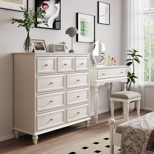 Xiaomi Noble American Solid Wood Chest of Drawers Bedroom Drawer Cabinet French Wall Side Cabinet Storage White American Single Dressing Table Stool Not Included (Table Legs Need To Be Assembled Manually)