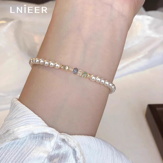Lnieer珍珠手链女生轻奢小众精致叠戴水晶手串高级感多巴胺手镯闺蜜手饰 施家珍珠手链【弹力绳】