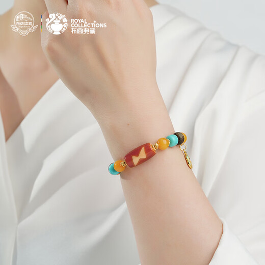 Potala Palace Beeswax Red Flesh Dzi Beads Bracelet for Men and Women Beaded Amber Color Treasure-style Plate Bracelet for Girlfriend’s Birthday Gift