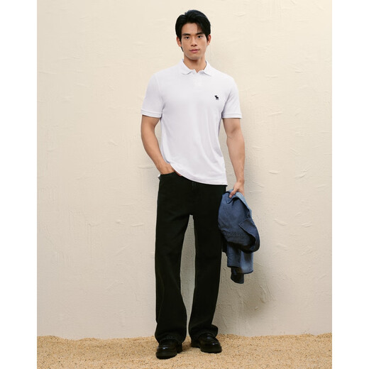Abercrombie & Fitch Classic POLO Little Elk Pattern Men's 25 Summer American Commuting Short-Sleeved T-Shirt White L (180/108A)