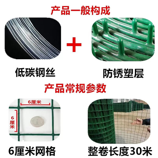Barbed wire fence protection net breeding net Dutch net cattle fence isolation net chicken duck goose iron mesh plastic coated fence 1.8 meters high + 6 cm holes (30 meters / roll) 2.3mm thick simple protection
