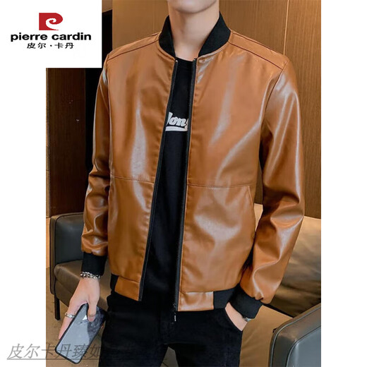 
Pier Cardin men's leather jacket autumn new trendy handsome motorcycle leather jacket stand collar slim regular casual leather jacket BB99 BB9923 [Black] thin M