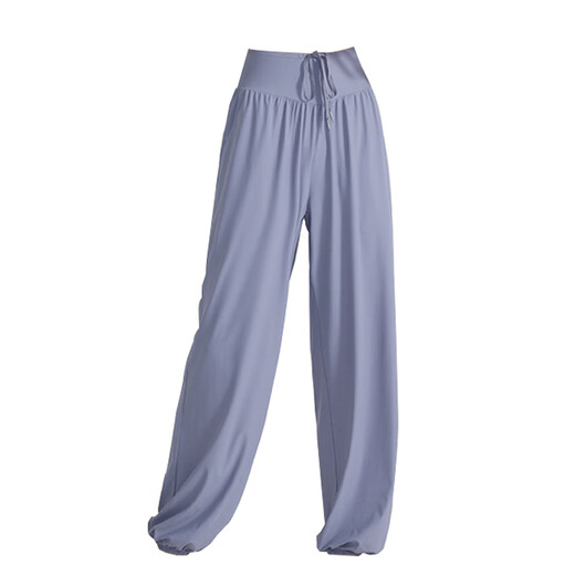 He Jiagong quick-drying casual high-waisted sports pants for women loose and drapey running drawstring Pilates dance yoga pants fitness wear autumn gray blue S