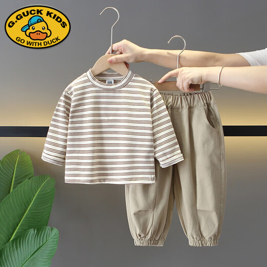 G.DUCKKIDS Little Yellow Duck Boys Spring Clothing Set 2025 New Handsome Children's Spring and Autumn Jacket Two-piece Set for Baby Boys Korean Version Coffee Color 100cm