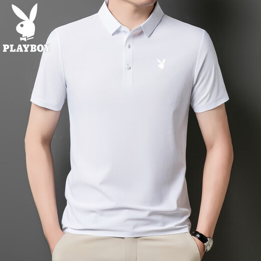 花花公子（PLAYBOY）高端短袖polo衫男款夏季薄款翻领冰丝t恤男商务休闲体恤上衣舒适 军绿-12358C-冰丝POLO衫 3XL 155-170斤